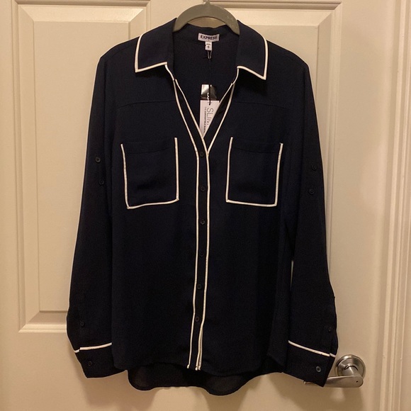 Express Tops - NWT Navy Express Slim Fit Button Up Shirt